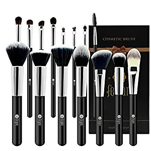 FEIYAN Professional 15 Pcs Makeup Brush Set Premium Synthetic Kabuki Cosmetics Eye Face Lip Foundation Blending Blush Powder Liquid Cream Brush Kit with Bag (Black)