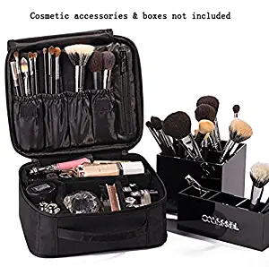 ROWNYEON Makeup Train Case Cosmetic Case Travel Makeup Bag Organizer Mini Train Case Makeup Artist Organizer Portable Storage Bag Multifunction Bag Gift for Girls Women 9.8'' Mini Black