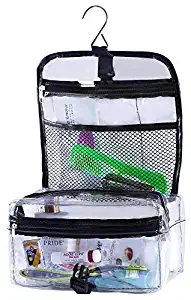 Clear Travel Carry Cosmetic Bag for Makeup & Toiletries Organizer with Hook for Hanging