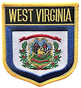 West Virginia Flag Badge Patch/U.S. State Shield Embroidered Iron-On/Sew-On Patch Collection (WV Crest, 3.00" x 2.50")