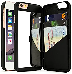 iPhone 7 Case, Bastex Black Hidden Back Mirror Wallet Case with Stand Feature and Card Holder for Apple iPhone 7