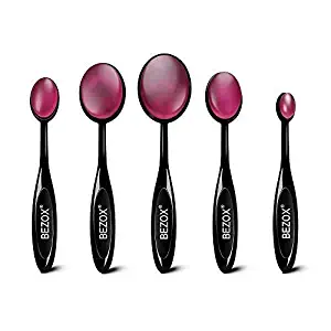 BEZOX Silicone Makeup Brush, Set of 5pcs Oval Makeup Brushes, Cream/Cosmetics/Foundation Application Tools - W/Makeup Brushes Acrylic Holder