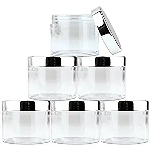 Beauticom 60 Grams/60 ML (2 Oz) Round Clear Leak Proof Plastic Container Jars with SILVER Lids for Travel Storage Makeup Cosmetic Lotion Scrubs Creams Oils Salves Ointments (6 Pieces)