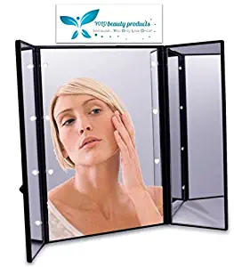 YOLO Compact 6 inch Trifold Travel Foldable Mirror, LED Lighted Vanity and Makeup Mirror, Compact 6 inch Mirror