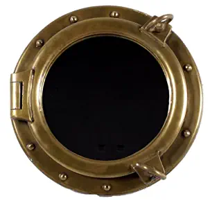 Round Porthole Mirror Nautical Wall Mount Decor 16 Inch (Antique Brass)