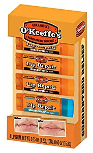 O'Keeffe's Lip Repair Lip Balm Giftbox including 3 Unscented Lip Repair Sticks and 1 Cooling Relief Lip Repair Stick