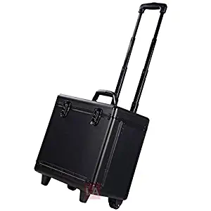 LeeMas Inc Black Rolling Hair Stylist Makeup Train Case Cosmetic Trolley Box Travel Organizer Locakable w/Appliance Holder