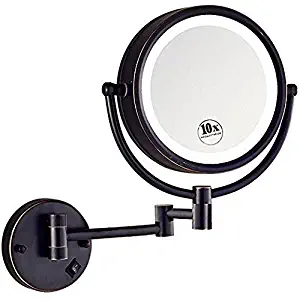 8.5Inch LED Lighted Wall Mount Makeup Mirror with 10x Magnification,Oil-Rubbed Bronze Finish (Black)