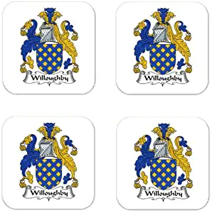 MyHeritageWear.com Willoughby Family Crest Square Coasters Coat of Arms Coasters - Set of 4