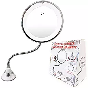 UBEQEÔ 7X or 10X Magnifying Makeup Mirror with Light | Adjustable Gooseneck Suction Cup | The Bathroom Vanity with Lights has a Bright LEDs Perfect for Wall Mounted (7X Magnification)