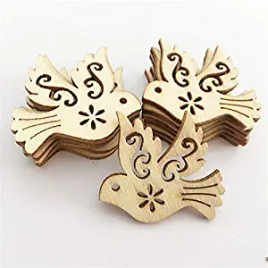 Tikkii 100PCs/Set Handcraft Peace Dove Embellishment Wooden Craft Birds Pattern Scrapbook Decor