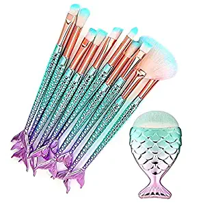 Makeup Brushes Set 11pcs 3D Mermaid Makeup Brush Cosmetic Brushes Eyeshadow Eyeliner Blush Brushes