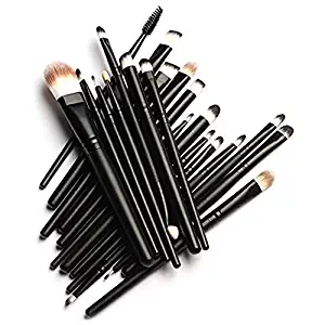 UNIMEIX 20 Pcs Pro Makeup Set Powder Foundation Eyeshadow Eyeliner Lip Cosmetic Brushes (Black)