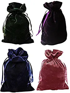 Paper Mart Tarot Bags Luxurious Velvet Bundle of 4: Hunter Green Navy Blue Rose and Purple 6" X 9" Each