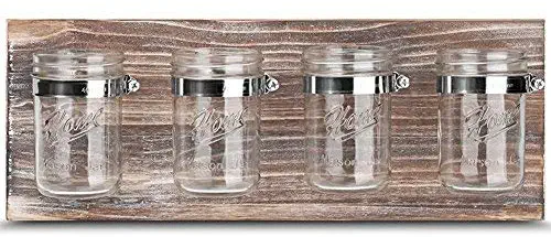 Mason Jar Organizer, Office Farmhouse Bathroom Kitchen Storage, Mason Jar Wall Decor Planter Caddy Organizer with Brown Holder