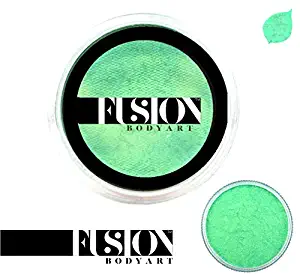 Fusion Body Art Pro Face Paint | Pearl Mint Green (25gm), Professional Quality Water Activated Shimmery Face and Body Paint Supplies Single Metallic Makeup Cake Hypoallergenic, Non-Toxic, Safe, Vega