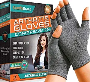 ComfyBrace Arthritis Hand Compression Gloves – Comfy Fit, Fingerless Design, Breathable & Moisture Wicking Fabric – Alleviate Rheumatoid Pains, Ease Muscle Tension, Relieve Carpal Tunnel Aches (Small)