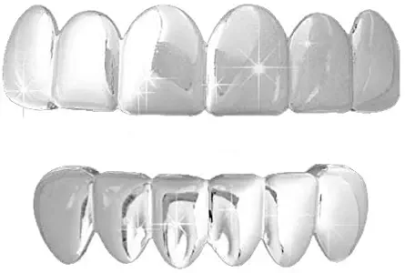 Silver-Tone Hip Hop Removeable Mouth Grillz Set (Top & Bottom) Player Style