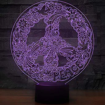 3D LED Remote Touch Art Peace Dove Logo Shape 7 Color Night Lights Kids USB Table Baby Sleep Night Light Festival and Christmas Gifts