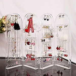 Sooyee 240 Holes Foldable Acrylic Earring Holder,Jewelry Hanger Organizer,Necklace Holder 3 Folds Lucency Double Sided Stand Earring Display,Clear