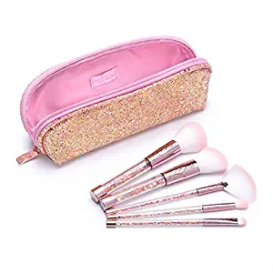 Love, Kenzie Beauty Girls Cosmetics - Glitter Goals Brush Set - 1 Zip Pouch and 5 Glitter Infused Makeup Brushes