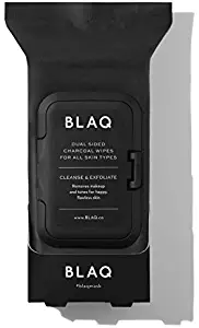 Activated Charcoal Wipes by BLAQ - Dual Sided Blackhead and Makeup Remover, Exfoliating, Cleansing and Detoxifying Skin - 25 Wipes