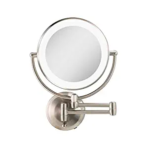 Zadro Cordless Dual LED Lighted Round Wall Mount Mirror with 1X & 5X magnification in Satin Nickel Finish