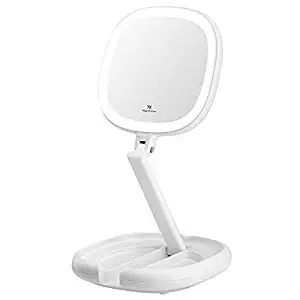 KEDSUM 1X/7X Double Sided LED Lighted Folding Makeup Mirror, Tabletop Dimmable Travel Mirror with Lights, Batteries or USB Charging, 180°Rotation