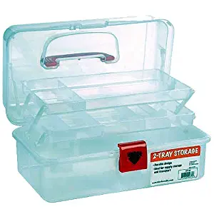 Artist Essential 12-inch Plastic Art Supply Craft Storage Tool Box, Semi-clear Plastic with Two Trays