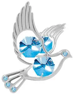 Chrome Plated Dove Sun Catcher - Blue Swarovski Crystal