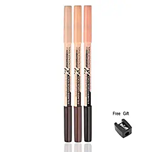 CCbeauty 2 in 1 Waterproof Long Lasting Eyeliner Eyebrow Pencil + Face Lips Concealer Pen Comestic Makeup Set with Sharpener