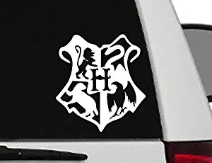 Maxx Graphixx Decal - Harry Potter - Hogwarts Crest Vinyl Sticker - Hogwarts Car Decal (6" x 5", White)