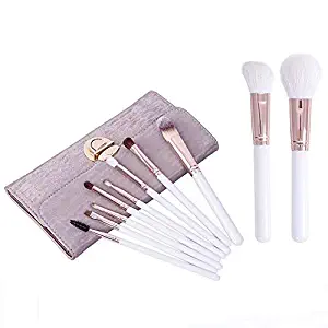 Makeup Brush Set 10 Pieces Premium Goat Hair Horse Hair Animal Hair Synthetic Foundation Brush Powder Blending Blush Concealer Eye Face Liquid Powder Cream Cosmetics Brushes Kit (white)