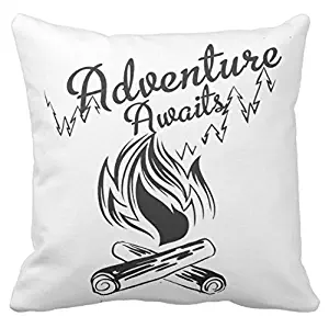 Kissenday 18X18 Inch Adventure Awaits Inspirational Quote Travel Word Cotton Polyester Decorative Home Decor Sofa Couch Desk Chair Bedroom Car Birthday Gift Cute Saying Square Throw Pillow Case