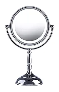 LED Makeup Mirror - 8 Inch Lighted Vanity Mirror, 1x/7x Magnifying Double Sided, Cordless, Rechargeable Battery(Included) and USB Charging, Bright Natural Daylight, Chrome