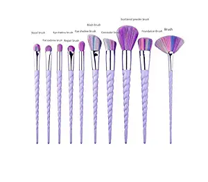 10PCS Unicorn Makeup Foundation Eyeliner, Makeup Brush Set, Color Spiral Handle White,Purple