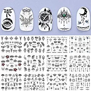 Tempea 12 Sets Indian Bindi Mandala Mehndi Nail Wraps Rastafarian jah Polynesian Hawaiian Nail Decals pin up Girl Nail Art Stickers Adult Cartoon Marvel Comic Nail Wraps