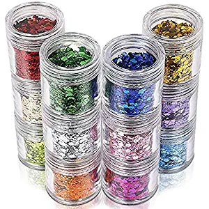 Teenitor 12 Boxes Chunky Glitter, Colorful Mixed Paillette Eye Shadow Body Nail Face Lips Hair Iridescent Flakes Sparkles, Cosmetic Party Festival Slime Supplies Powder Sequins