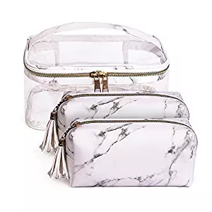 Joyful 3pcs Marble Travel Cosmetic Bag Set Clear Makeup Bag Cosmetic Bag Set Marble Bag (Color A)