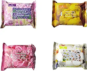 Half N Half Cleansing & Refreshing Facial Wipes (Assorted) (pack of 4) (25 wipes per pack) (Pack of 100)