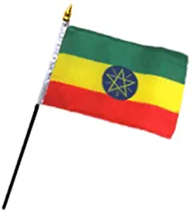 ALBATROS (Pack of 12) Ethiopia Star 4 inch x 6 inch with Stick for Desk Table Flag for Home and Parades, Official Party, All Weather Indoors Outdoors