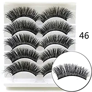 ICYCHEER 5 Pairs Mixed 3D Mink Hair False Eyelashes Natural False Eyelashes Fluffy Fake Eyelashes Dramatic Look Eyelashes Extension Makeup Long Handmade Soft Thick Lashes Resuable (46)
