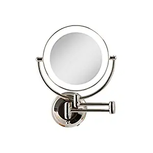 Zadro Cordless Dual LED Lighted Round Wall Mount Make up Mirror with 1X & 10X magnification in Polished Nickel Finish.