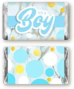 It's A Boy Blue Baby Shower Favors | Hershey's Miniatures Stickers | 54 - Hershey's Miniatures Candy Bar Stickers | Baby Shower Stickers | Mini Candy Bar Wrappers for a Boy's Baby Shower