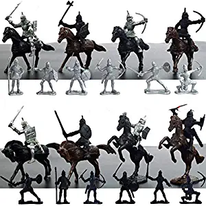 Kangkangk Knights Toys Plastic Crafts 28 PCS Warriors Horses Soldiers Model Figurines Creative Gifts Medieval Knights Miniatures Home Table Decorations