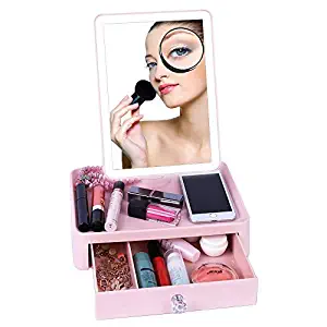 DocBear Makeup Mirror USB Charging Makeup Mirror with Lights,Touch Screen Lighted Vanity Mirror with Organizer Base Magnification Mirror,Adjustable Countertop Cosmetic Mirror with Tricolor Light