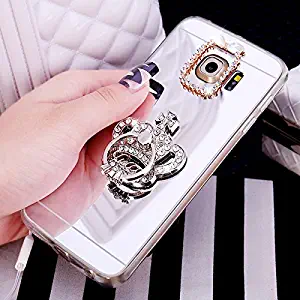 Galaxy S6 Edge Plus Case,[Glitter TPU Case] ikasus Crystal Rhinestone Bling Diamond Glitter Rubber Mirror Makeup Case Ring Stand TPU Mirror Protective Case Cover for Galaxy S6 Edge Plus,Silver Crown