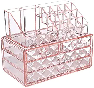Ikee Design Pink Diamond Pattern Jewelry & Cosmetic Storage Display Boxes Two Pieces Set.