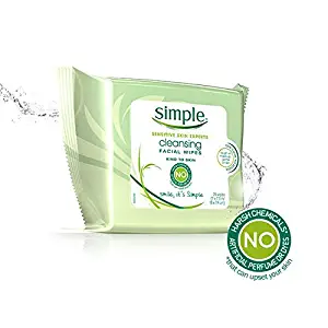 Simple Sensitive Skin Makeup Removing Cleansing Wipes No Harsh Chemicals 3 Packs of 25 Wipes