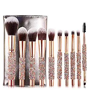 Luxury Makeup Brushes Set 10pcs Diamond Studded Handle Design Crystal Makeup Brush for Face and Eyes Make up Brush Professional Foundation Concealer Eyeshadow Cosmetic Tools